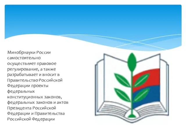 Минобрнауки России самостоятельно осуществляет правовое регулирование, а также разрабатывает и вносит в