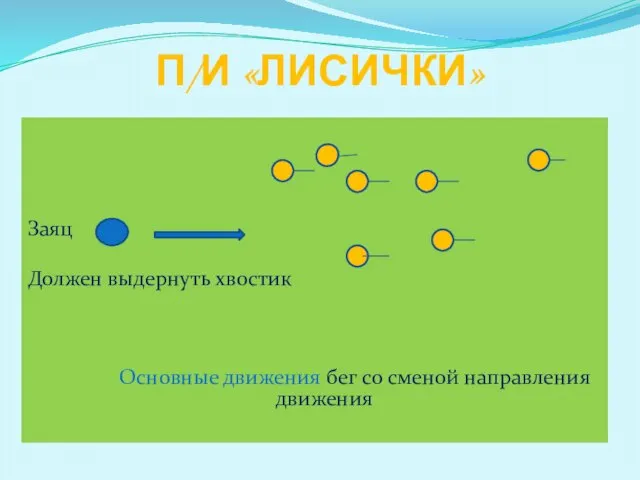 П/И «Лисички» Заяц Должен выдернуть хвостик Основные движения бег со сменой направления движения