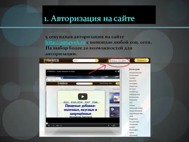 1. Авторизация на сайте 5 секундная авторизация на сайте http://ppt4web.ru с помощью