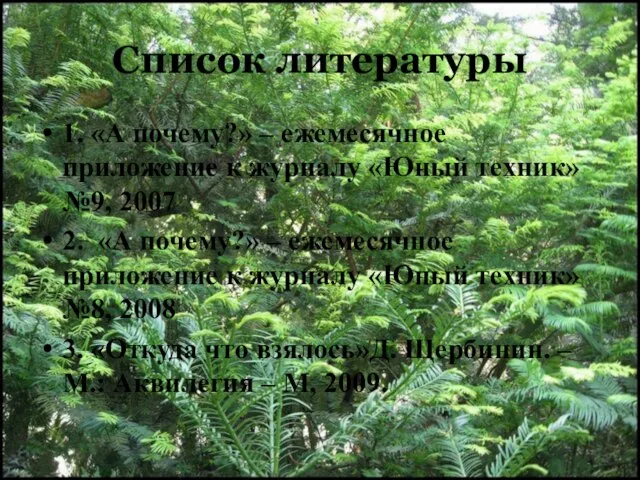 Список литературы 1. «А почему?» – ежемесячное приложение к журналу «Юный техник»