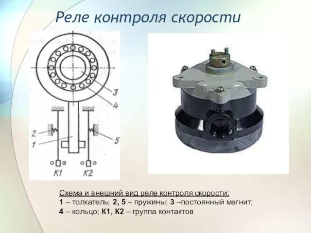 Реле контроля скорости Схема и внешний вид реле контроля скорости: 1 –