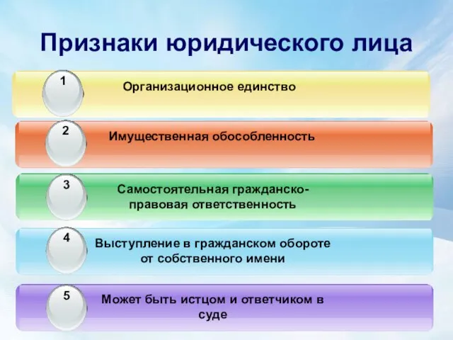 Признаки юридического лица