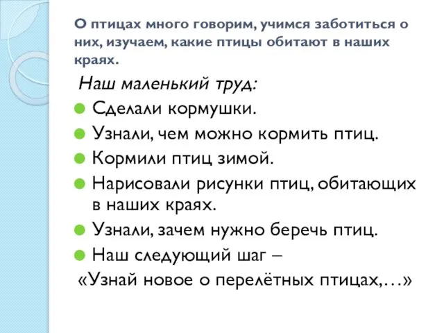 О птицах много говорим, учимся заботиться о них, изучаем, какие птицы обитают