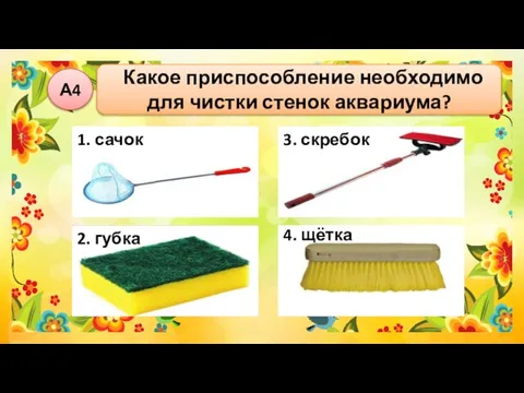 Какое приспособление необходимо для чистки стенок аквариума? А4