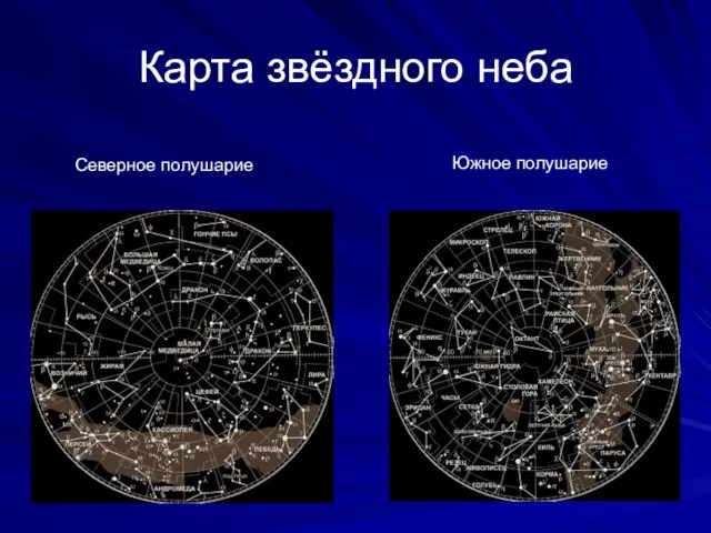 Карта звёздного неба Северное полушарие Южное полушарие