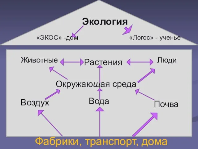 Экология «ЭКОС» -дом «Логос» - ученье Животные Растения Люди Окружающая среда Воздух