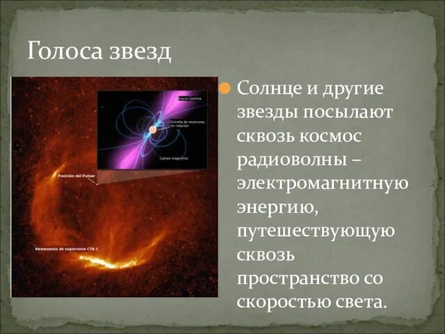 Солнце и другие звезды посылают сквозь космос радиоволны – электромагнитную энергию, путешествующую