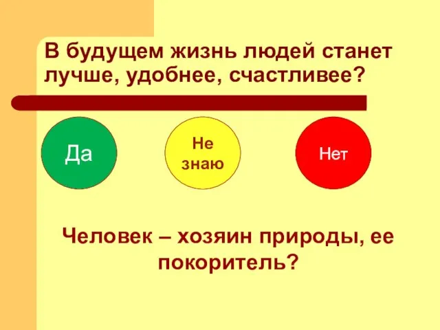 В будущем жизнь людей станет лучше, удобнее, счастливее? Да Не знаю Нет