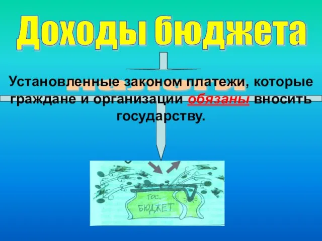 Доходы бюджета налоги Установленные законом платежи, которые граждане и организации обязаны вносить государству.