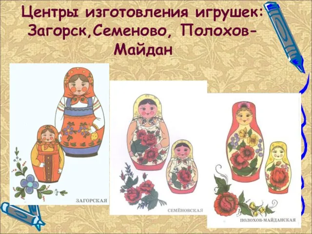 Центры изготовления игрушек: Загорск,Семеново, Полохов- Майдан