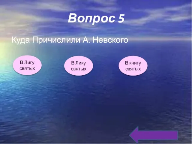 Вопрос 5 Куда Причислили А. Невского В Лигу святых В книгу святых В Лику святых