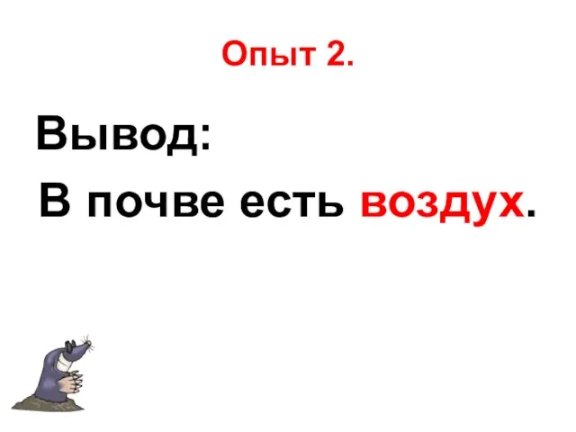 Опыт 2. Вывод: В почве есть воздух.