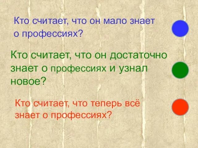 Кто считает, что он мало знает о профессиях? Кто считает, что он