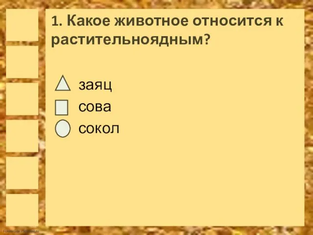 1. Какое животное относится к растительноядным? заяц сова сокол