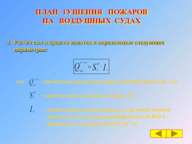 ПЛАН ТУШЕНИЯ ПОЖАРОВ НА ВОЗДУШНЫХ СУДАХ 3. Расчет сил и средств водится к определению следующих параметров: