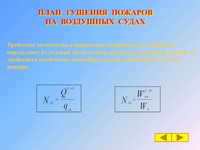 ПЛАН ТУШЕНИЯ ПОЖАРОВ НА ВОЗДУШНЫХ СУДАХ Требуемое количество аэродромных пожарных автомобилей определяют