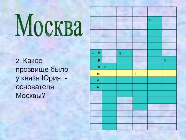 2. Какое прозвище было у князя Юрия - основателя Москвы? Москва