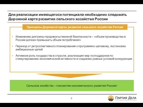 Для реализации имеющегося потенциала необходимо следовать Дорожной карте развития сельского хозяйства России