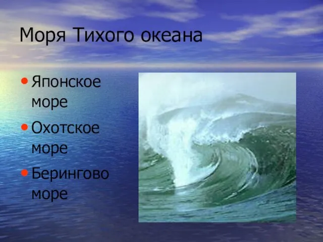 Моря Тихого океана Японское море Охотское море Берингово море