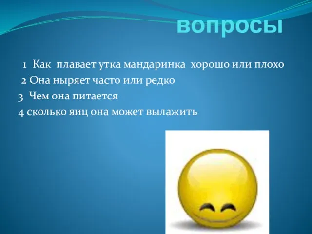 вопросы 1 Как плавает утка мандаринка хорошо или плохо 2 Она ныряет