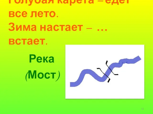 Голубая карета – едет все лето. Зима настает – … встает. Река (Мост)