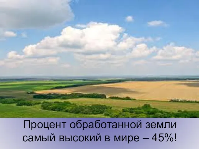 Процент обработанной земли самый высокий в мире – 45%!