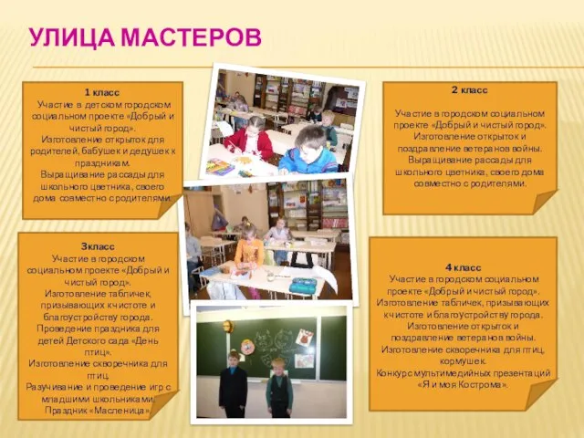 УЛИЦА МАСТЕРОВ 2 класс Участие в городском социальном проекте «Добрый и чистый