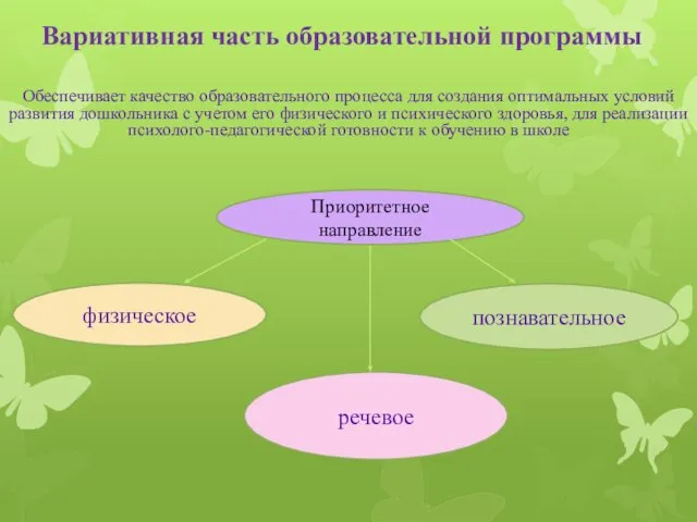 Вариативная часть образовательной программы Обеспечивает качество образовательного процесса для создания оптимальных условий