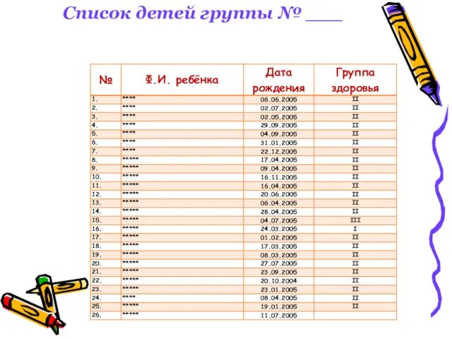 Список детей группы № ___