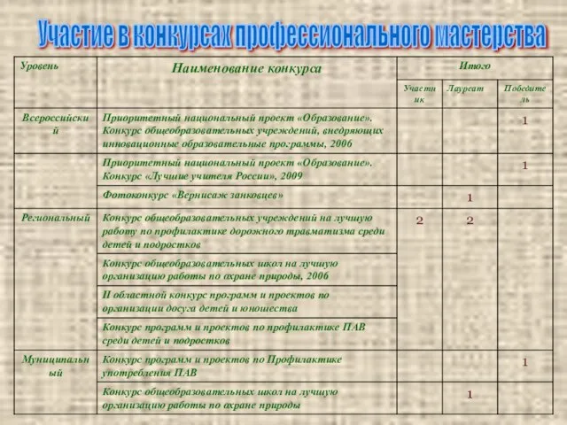 Участие в конкурсах профессионального мастерства