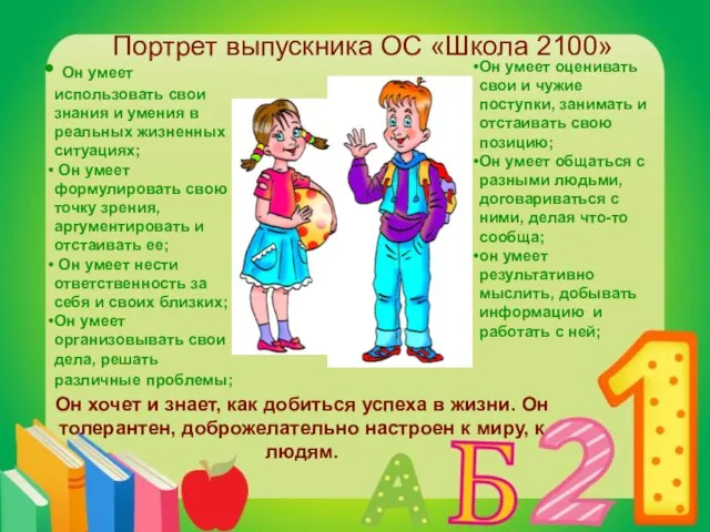 Портрет выпускника ОС «Школа 2100» Он умеет использовать свои знания и умения