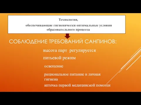 соблюдение требований СанПиНов: Технологии, обеспечивающие гигиенически оптимальные условия образовательного процесса высота парт