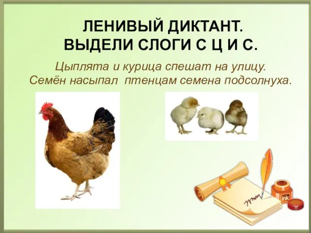 Цыплята и курица спешат на улицу. Семён насыпал птенцам семена подсолнуха. ЛЕНИВЫЙ