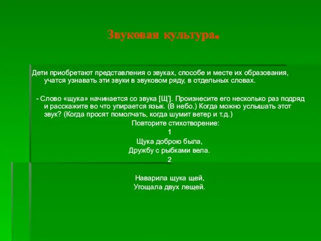 Звуковая культура. Дети приобретают представления о звуках, способе и месте их образования,