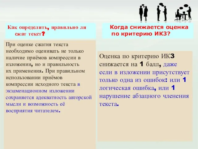 Как определить, правильно ли сжат текст? Когда снижается оценка по критерию ИК3?