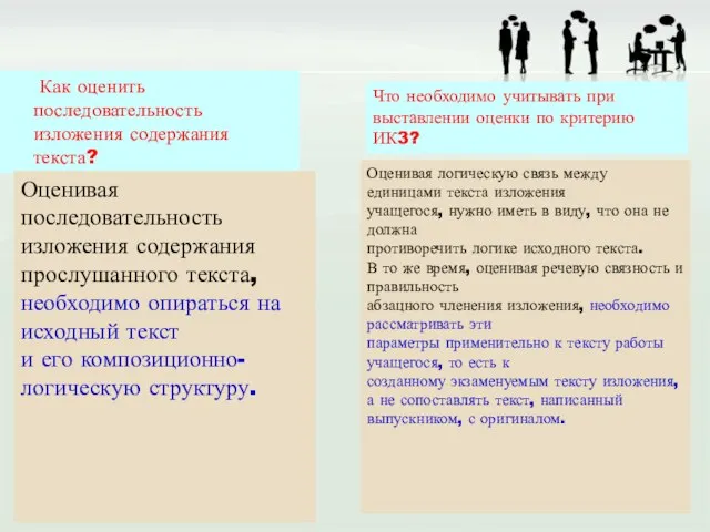 Как оценить последовательность изложения содержания текста? Что необходимо учитывать при выставлении оценки