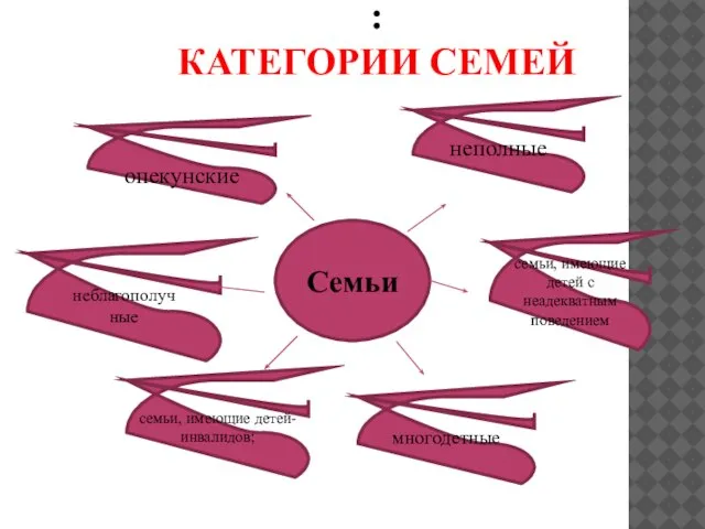 : КАТЕГОРИИ СЕМЕЙ Семьи неполные опекунские многодетные семьи, имеющие детей-инвалидов; семьи, имеющие