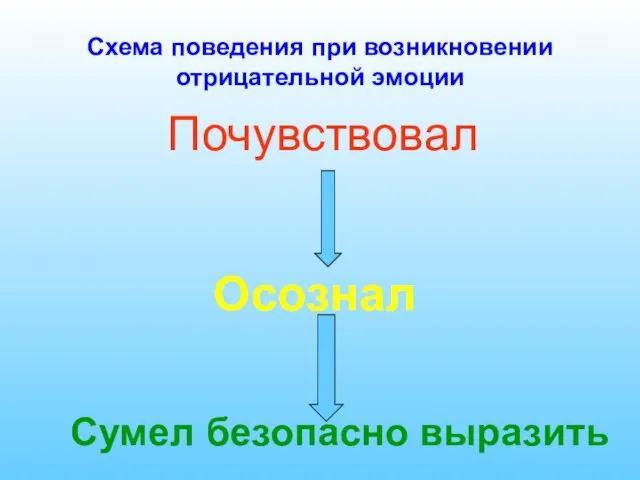 Схема поведения при возникновении отрицательной эмоции Осознал Сумел безопасно выразить Почувствовал