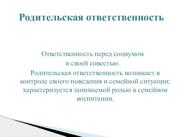 Ответственность перед социумом и своей совестью. Родительская ответственность возникает в контроле своего