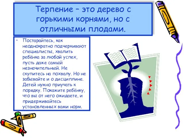 Терпение – это дерево с горькими корнями, но с отличными плодами. Постарайтесь,