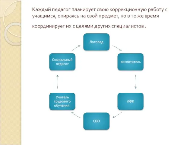 Каждый педагог планирует свою коррекционную работу с учащимся, опираясь на свой предмет,