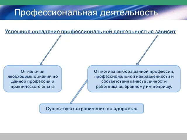 Профессиональная деятельность Успешное овладение профессиональной деятельностью зависит От наличия необходимых знаний по