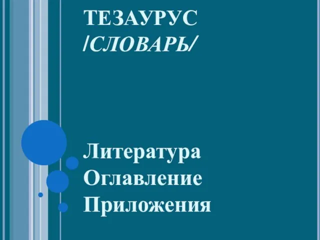 ТЕЗАУРУС /СЛОВАРЬ/ Литература Оглавление Приложения