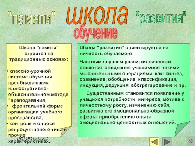 08/06/2023 школа "памяти" "развития" обучение Школа "развития" ориентируется на личность обучаемого. Частным