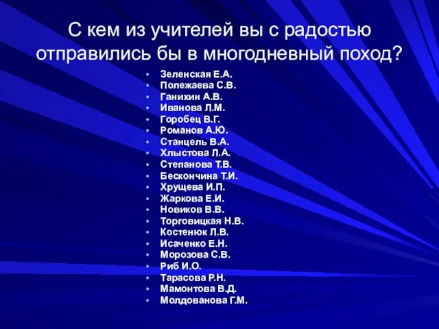 С кем из учителей вы с радостью отправились бы в многодневный поход?