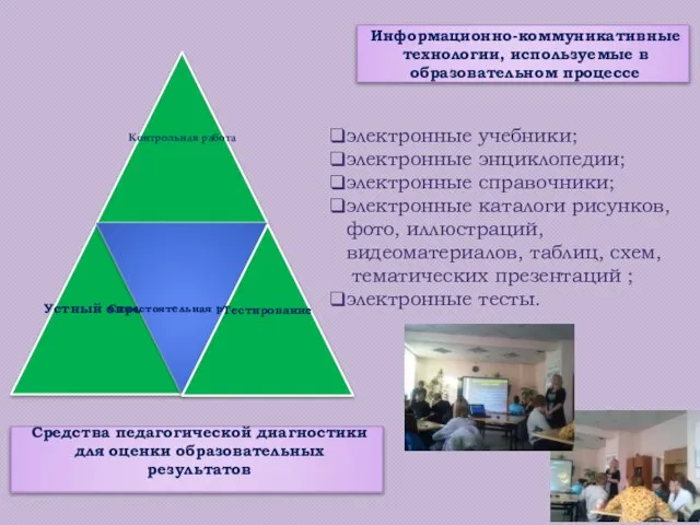 Средства педагогической диагностики для оценки образовательных результатов Информационно-коммуникативные технологии, используемые в образовательном