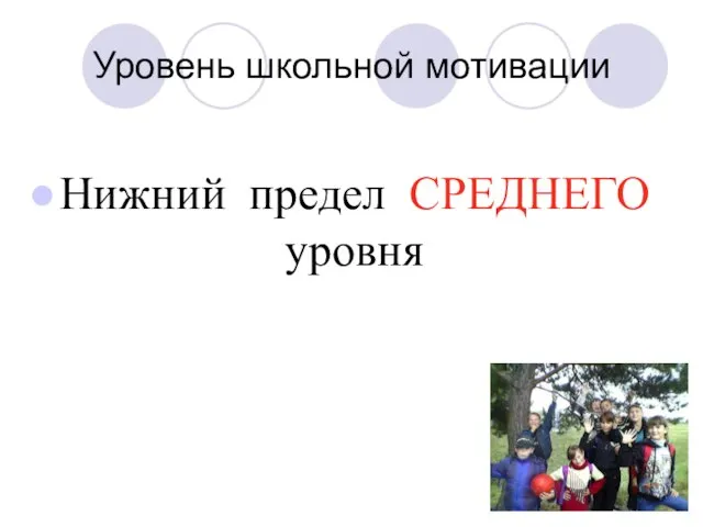 Уровень школьной мотивации Нижний предел СРЕДНЕГО уровня