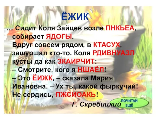 ЁЖИК … Сидит Коля Зайцев возле ПНКЬЕА, собирает ЯДОГЫ. Вдруг совсем рядом,