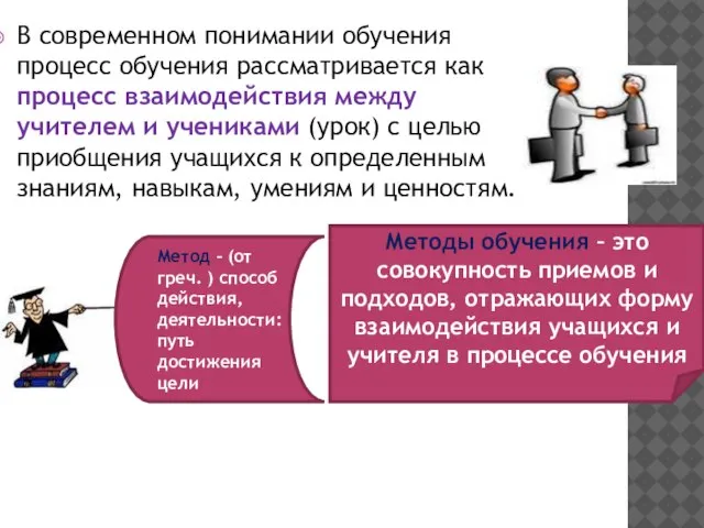 В современном понимании обучения процесс обучения рассматривается как процесс взаимодействия между учителем