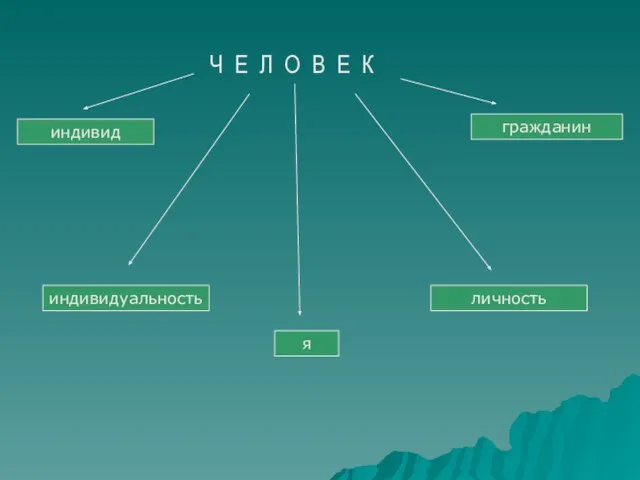 Ч Е Л О В Е К индивид гражданин индивидуальность личность я